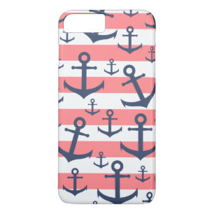 Nautical coral stripe navy blue anchor pattern iPhone 8 plus/7 plus case