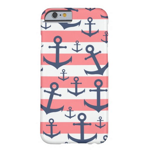 Nautical coral stripe navy blue anchor pattern barely there iPhone 6 case