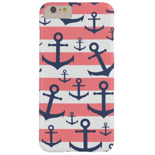 Nautical coral stripe navy blue anchor pattern barely there iPhone 6 plus case