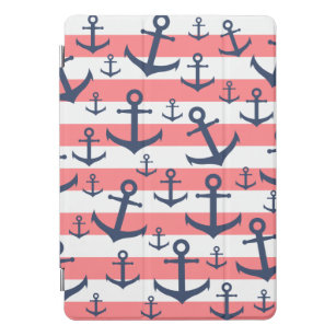 Nautical coral stripe navy blue anchor pattern iPad pro cover
