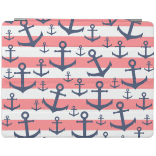 Nautical coral stripe navy blue anchor pattern iPad smart cover
