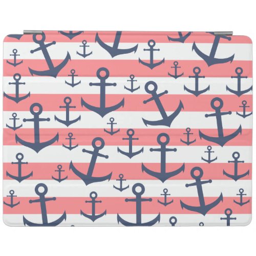 Nautical coral stripe navy blue anchor pattern iPad smart cover