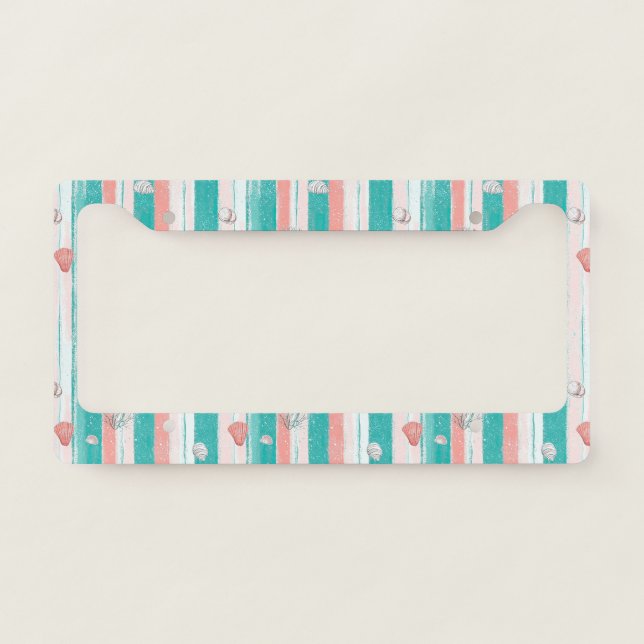 Nautical Coral Stripe Pattern License Plate Frame (Front)