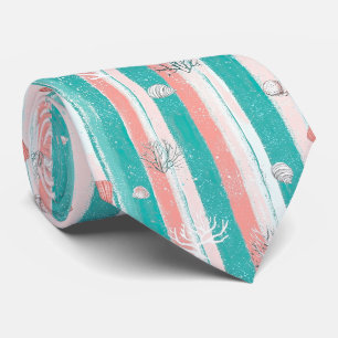 Nautical Coral Stripe Pattern Neck Tie