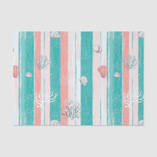 Nautical Coral Stripe Pattern Tissue Paper (Front)