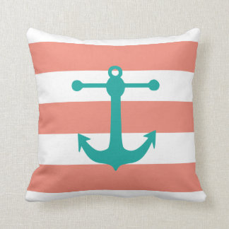Nautical Coral & Turquoise Throw Pillow