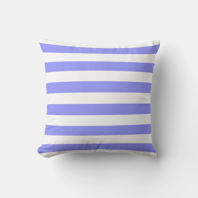 Nautical Cornflower Blue and White Striped Throw Pillow (Front)