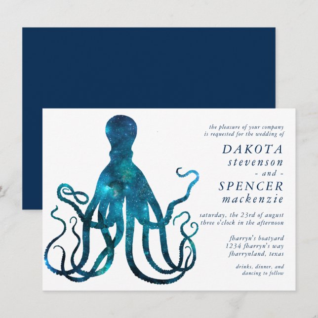 Nautical Cosmic Octopus | Marina Sea Life Wedding Invitation (Front/Back)