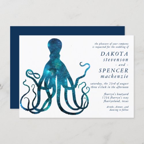 Nautical Cosmic Octopus  Marina Sea Life Wedding Invitation