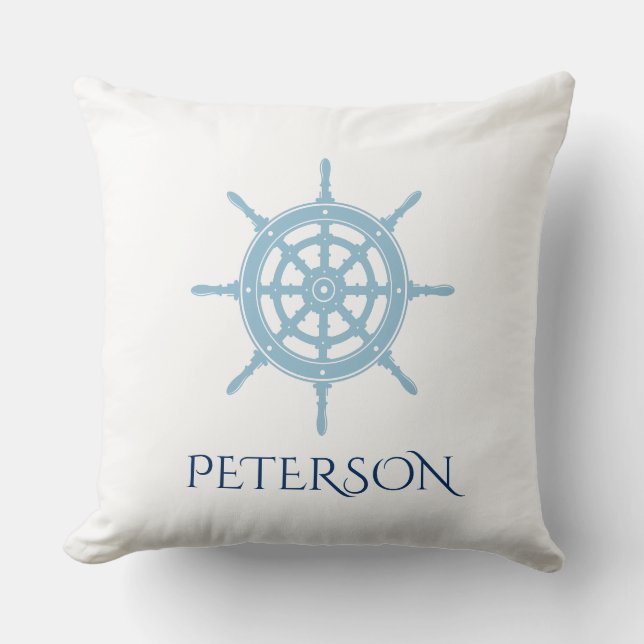 Nautical Cottage Navy Blue Personalized Throw Pillow (Front)
