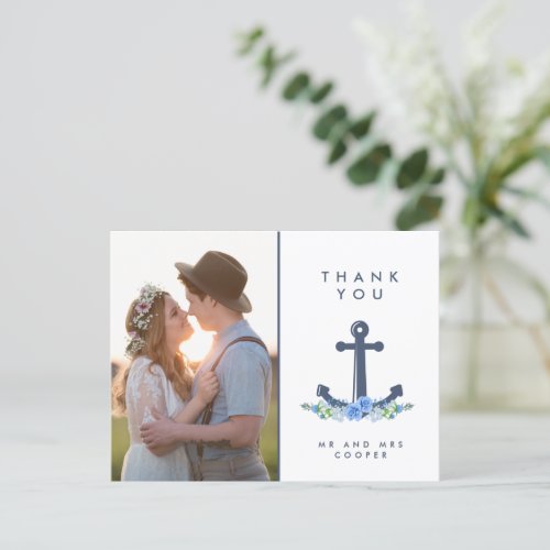 Nautical Country Floral Wedding Photo Thank You  Postcard