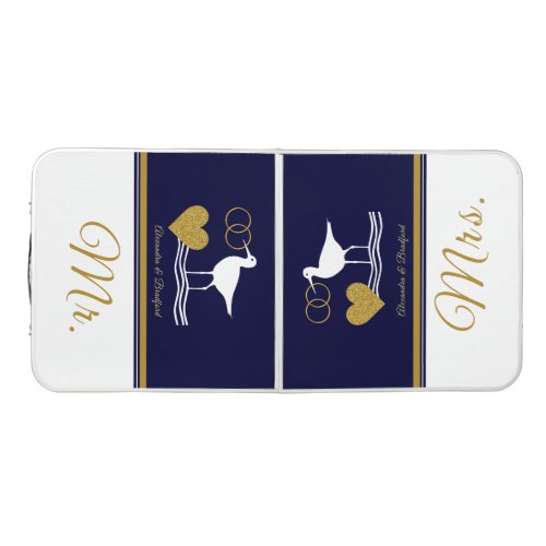 Nautical Couple Mr Mrs Wedding navy  gold bird  Be Beer Pong Table