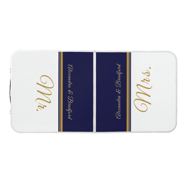 Nautical Couple Mr Mrs Wedding navy  gold bird  Be Beer Pong Table (Top)