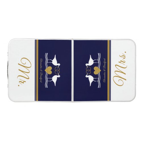 Nautical Couple Mr Mrs Wedding navy  gold bird  Beer Pong Table