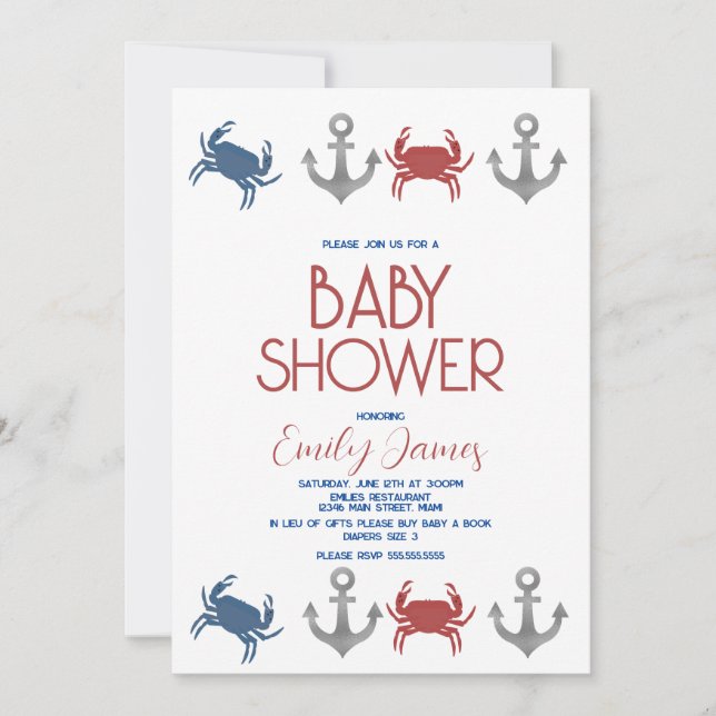 Nautical Crab Anchor Beach Baby Shower Invitation (Front)