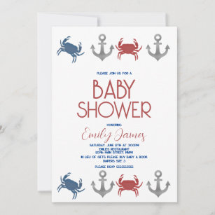 Nautical Crab Anchor Beach Baby Shower Invitation