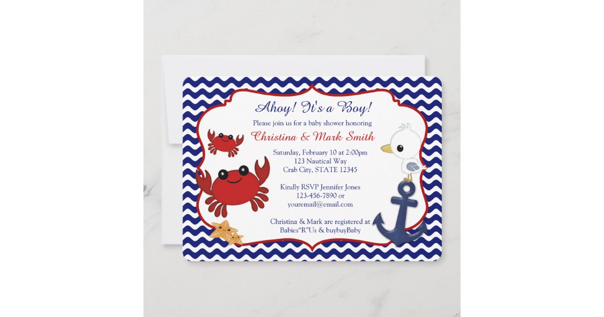Nautical Crab Baby Shower Invitations | Zazzle