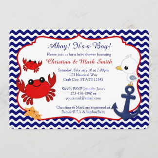 Nautical Crab Baby Shower Invitations