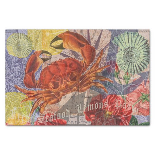 Nautical Crab Beach Art Contemporary Collage Tissue Paper | Zazzle.com