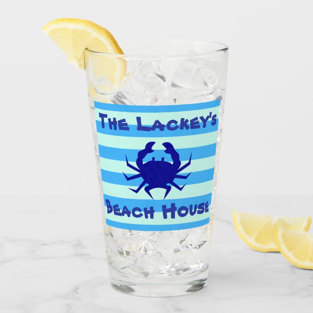 Nautical Crab Beach House Drinking Glass (Front Ice)