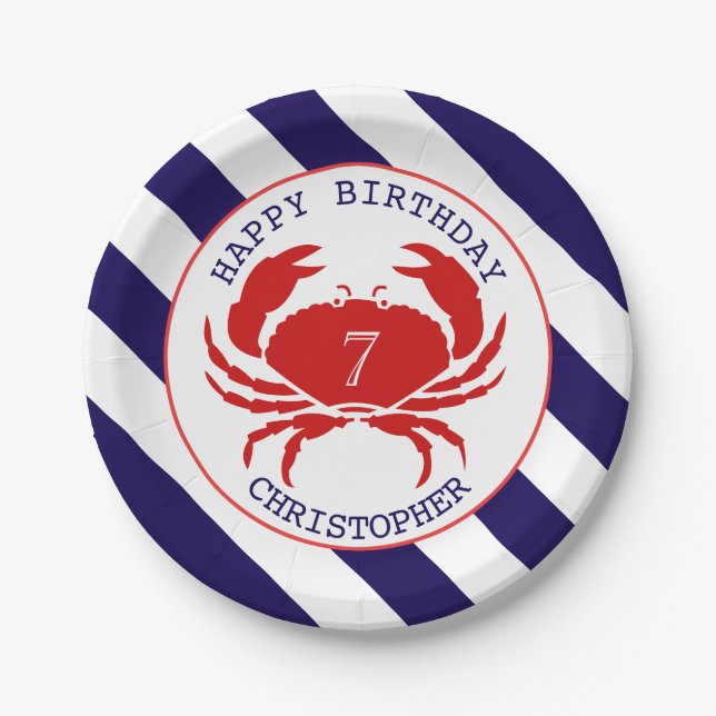 Nautical Crab Birthday Party Paper Plates (Front)