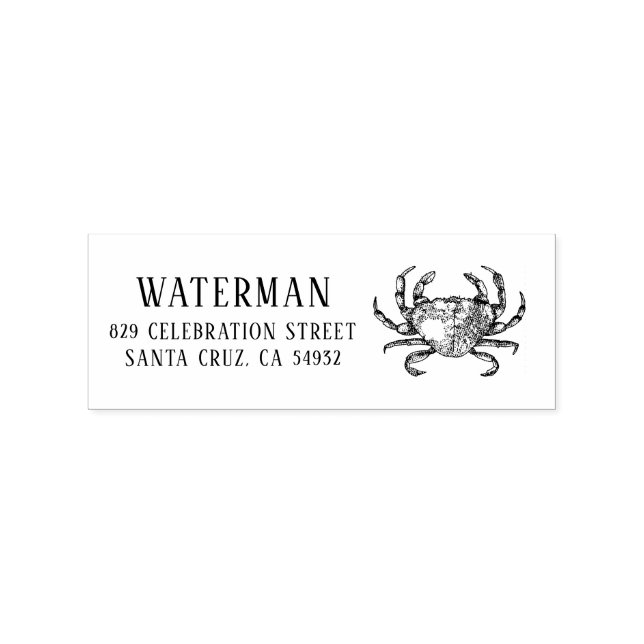 Nautical Crab Drawing Family Name Return Address Rubber Stamp (Imprint)