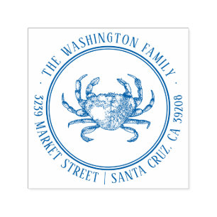 Nautical Crab Drawing Family Name Return Address Self-inking Stamp