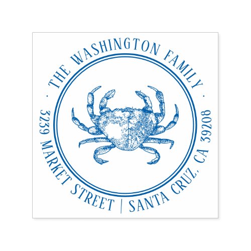 Nautical Crab Drawing  Family Name Return Address Self_inking Stamp