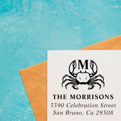 Nautical Crab Monogram Family Name Return Address Self_inking Stamp