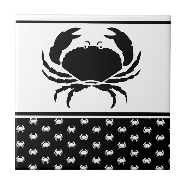  Nautical Crab Monogrammed Black and White Ceramic Tile (Front)