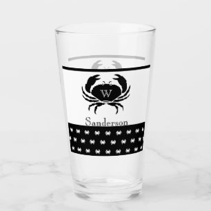 Nautical Crab Monogrammed Black and White Glass