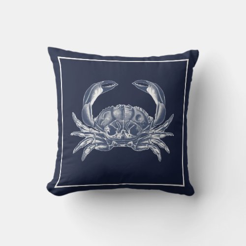 Nautical Crab Navy Blue White Throw Pillow