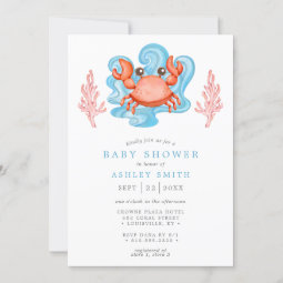 Nautical Crab Ocean Watercolor Baby Shower Invitation | Zazzle