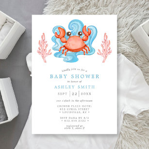 Nautical Crab Ocean Watercolor Baby Shower Invitation