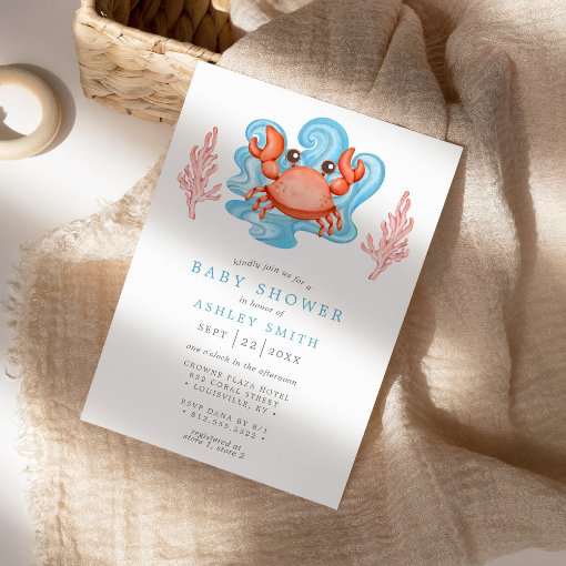 Nautical Crab Ocean Watercolor Baby Shower Invitation | Zazzle