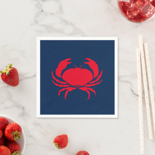 Nautical crab red white and blue paper napkins