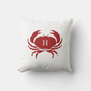 NAUTICAL CRAB Red White coastal Outdoor Pillow