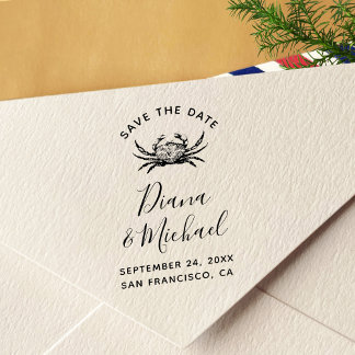 Nautical Crab SAVE THE DATE Calligraphy Self-inking Stamp