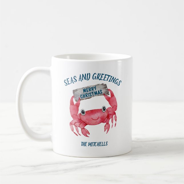 Nautical Crab Seas Greetings Christmas Coffee Mug (Left)
