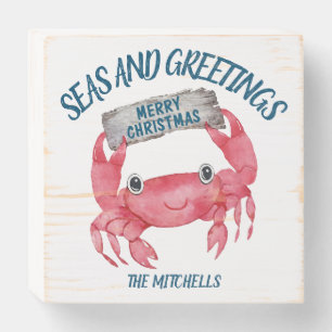 Nautical Crab Seas Greetings Holiday Wooden Box Sign