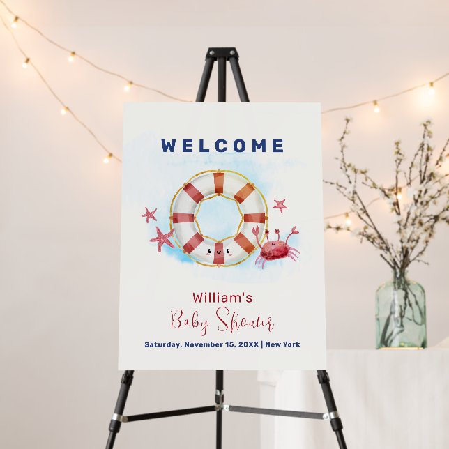 Nautical Crab Starfish Baby Shower Welcome Sign  (In Situ (Stand))