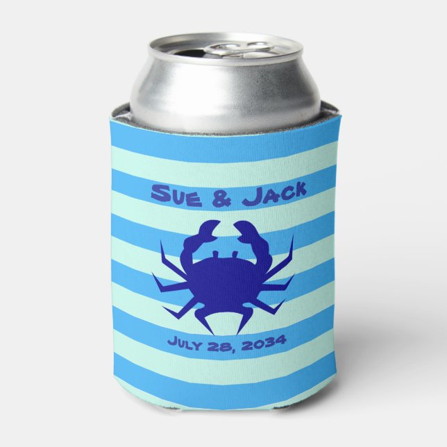 Nautical Crab Wedding Favor Can Cooler (Can Front)