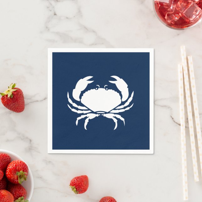 Nautical crab white and navy blue paper napkins (Insitu)