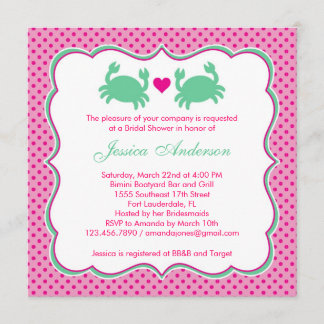 Nautical Crabs Bridal Shower Pink/Green Invitation