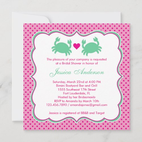 Nautical Bridal Shower Pink/Green Invitation