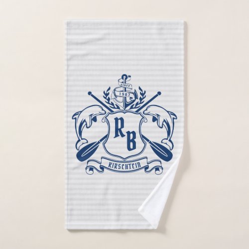 Nautical Crest Dolphins Anchor Oars Laurel Shield Hand Towel