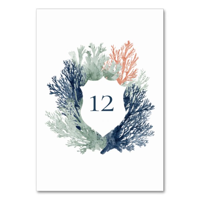 Nautical Crest Ocean Beach Marine Wedding Table Number (Front)