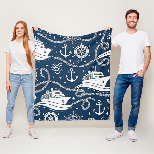 Nautical Cruise Seamless Pattern Fleece Blanket (In Situ)