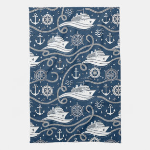 Nautical Cruise Seamless Pattern Kitchen Towel