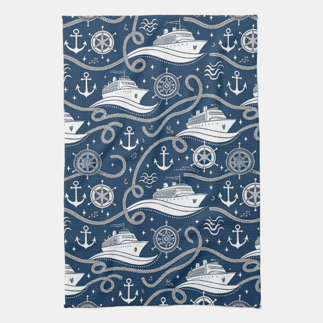 Nautical Cruise Seamless Pattern Kitchen Towel (Vertical)